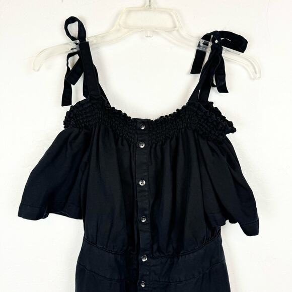 7 For All Mankind Black Off the Shoulder Cropped Leg Tencel Linen Jumpsuit Sz S - Picture 3 of 12